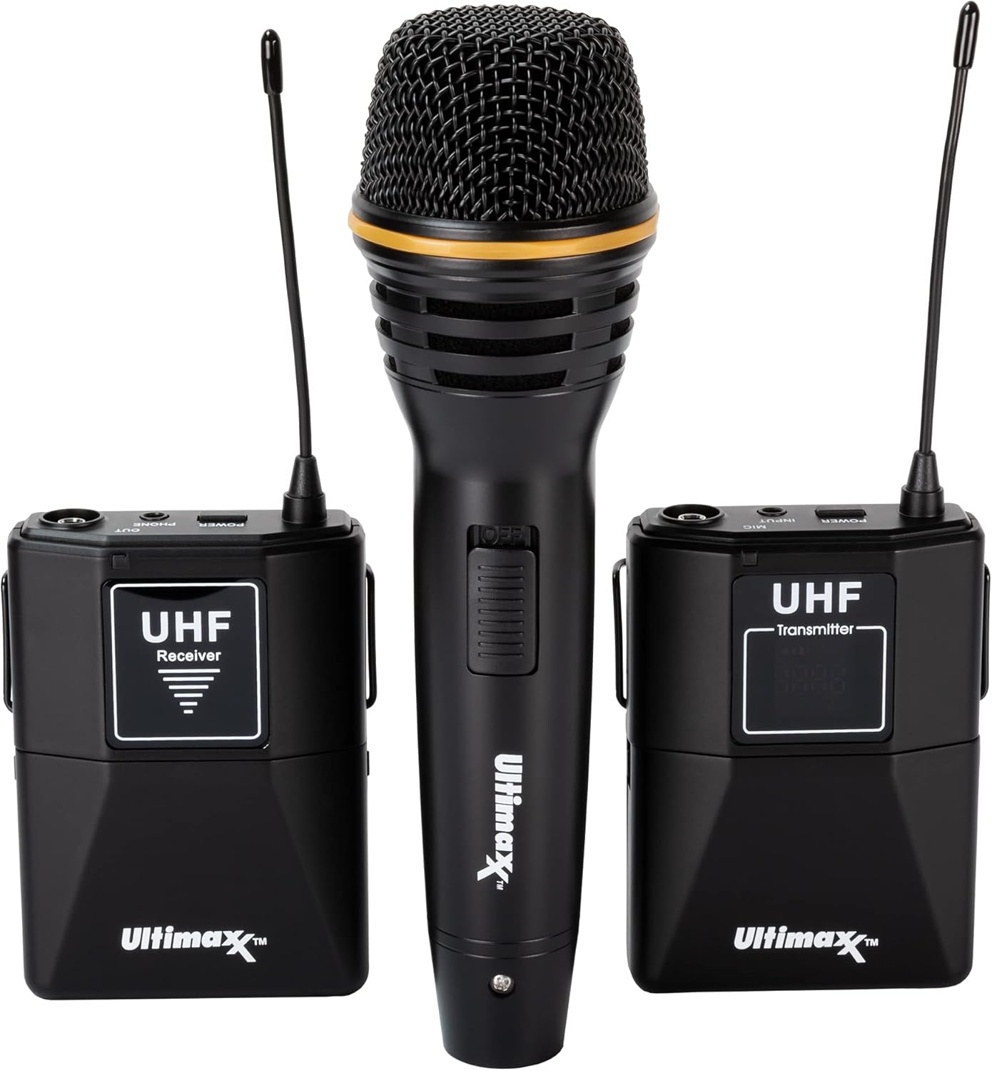 Ultimaxx Dynamic Wireless Microphone Bundle, Hand-held Mic Set for Studio Recording, Conferences & Broadcasting with Volume Control (Microphone Kit (Black))