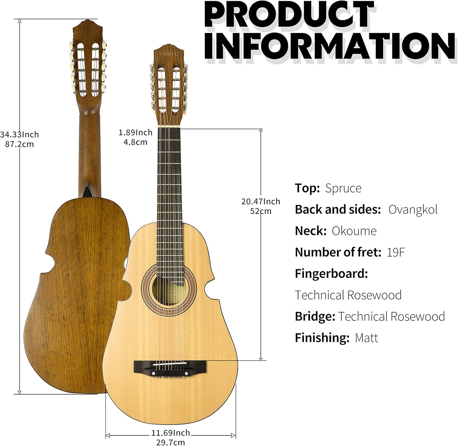 TARIO 10 String Acoustic Cuatro Guitar spruce top Ovankol back & sides rosewood fingerboard &bridge