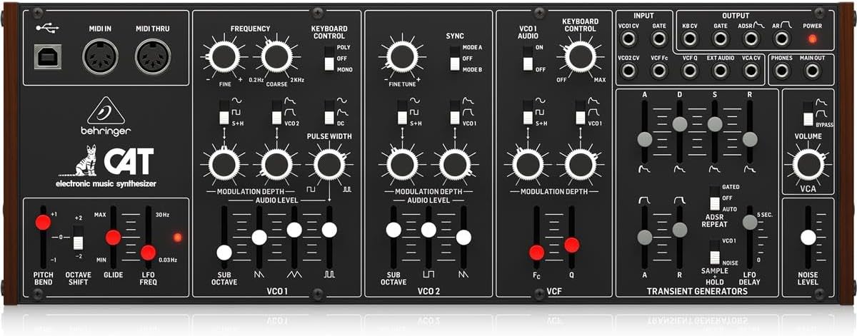 Behringer CAT Legendary Paraphonic Analog Synthesizer with Dual VCOs, 4 Mixable Waveforms, External Signal Processor, 16-Voice Poly Chain and Eurorack Format