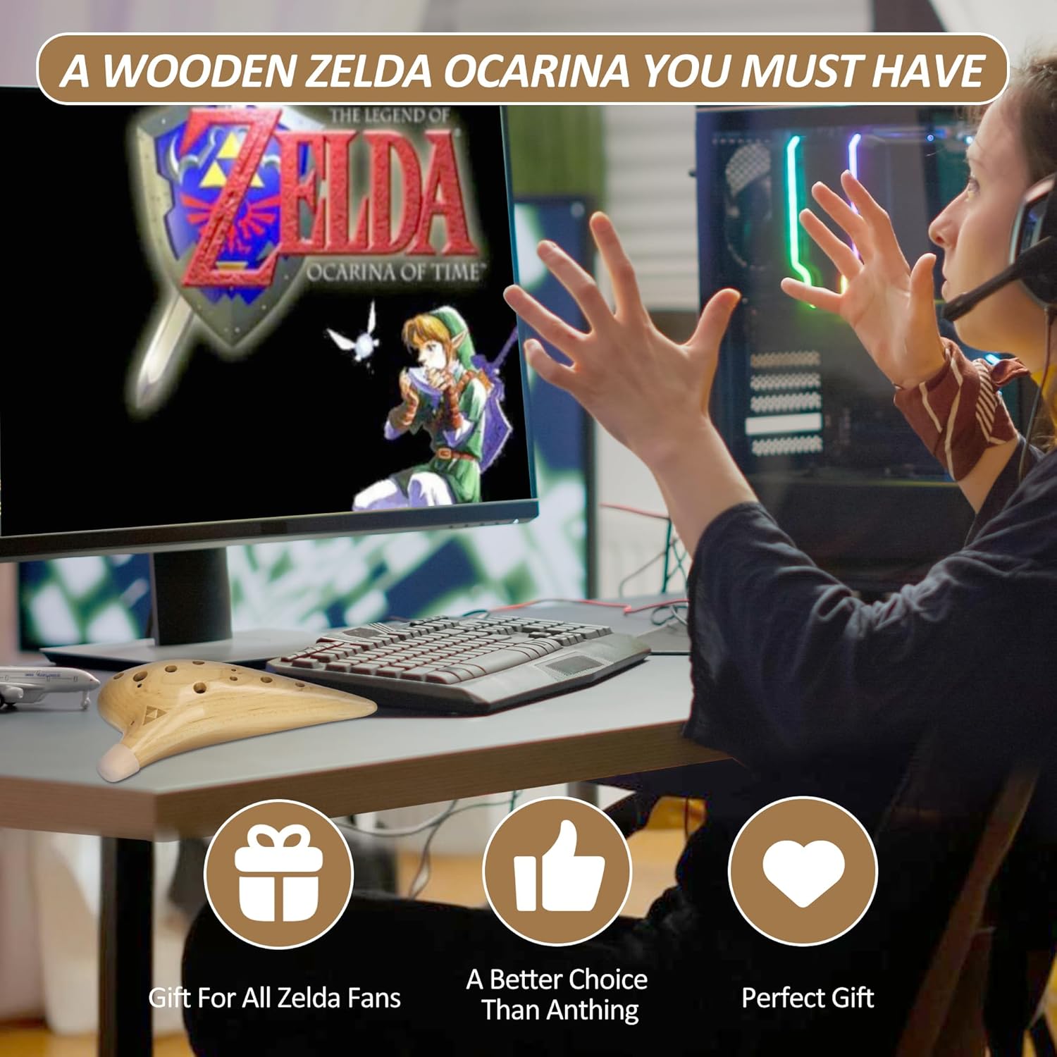 12 Hole Wooden Ocarina Alto C Maple Wood Legend Zelda,Tenor C Ocarina, Gift Idea for Zelda Fans