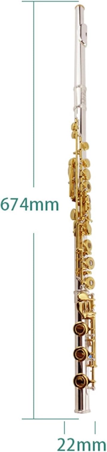 Flute Set C-Flat 17-Hole Open-Hole Silver Body with Gold-Plated Keys Professional Flute Instrument