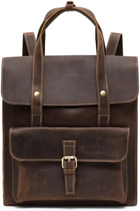Genuine Leather Convertible Backpack, Unisex 13-Inch Laptop Compartment for Travel, Office & College Gift Box (Brown)