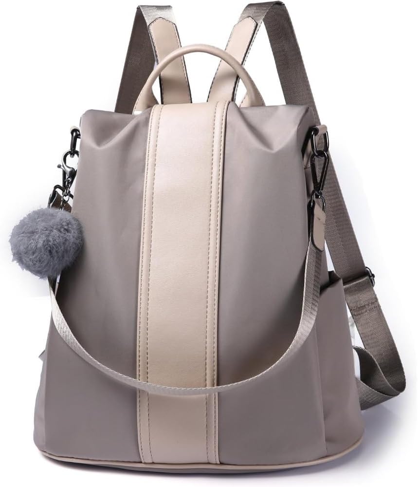 Women's Genuine Leather Backpack Purse, Waterproof Anti-theft Rucksack, Lightweight Shoulder Bag (Khaki)