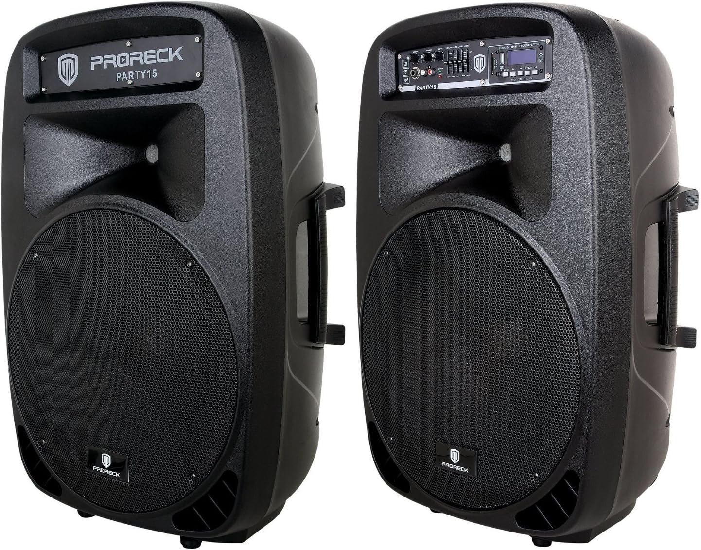 PRORECK Party 15 Portable 15-Inch 2000 Watt 2-Way Powered PA Speaker System Combo Set with Bluetooth/USB/SD Card Reader/FM Radio/Remote Control/LED Light