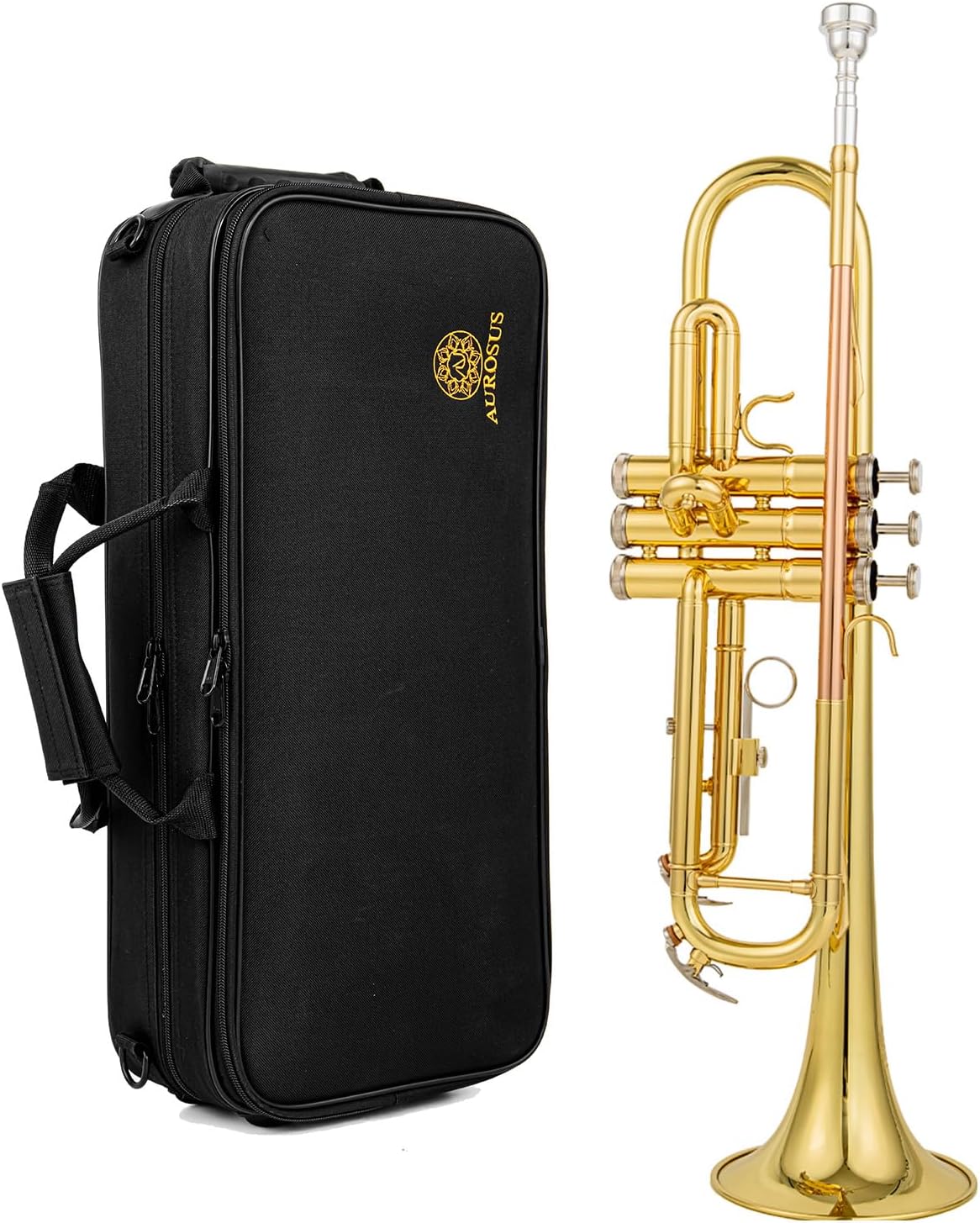 bb trumpet 6331 brass b flat trumpet for beginners and intermediate players copper leadpipe gold lacquer finish stainless steel valves phosphorus hard case and accessories included