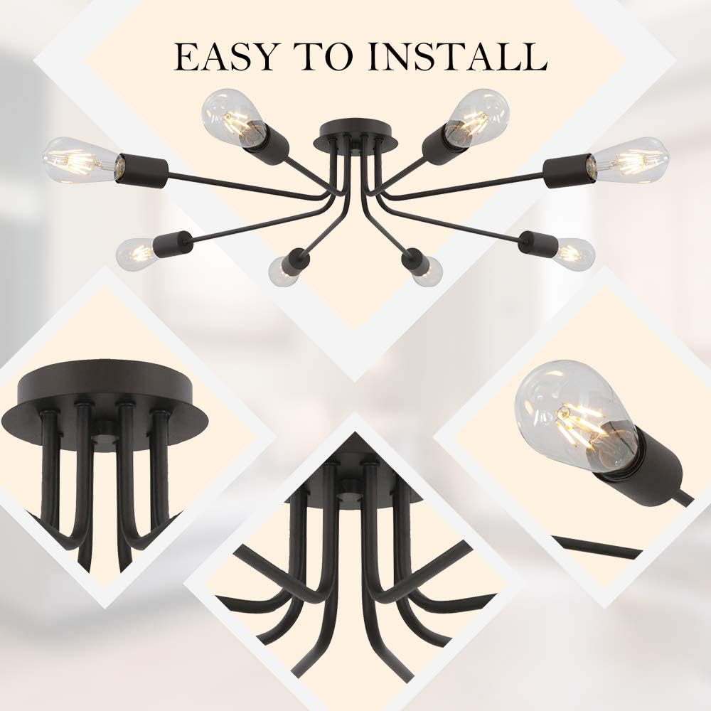 Modern 8 Light Ceiling Light Industrial Metal Oil Rubbed Bronze Sputnik Chandelier Semi Flush Mount Light for Dining Room Living Room Kitchen Bedroom Cafe Bar Hallway