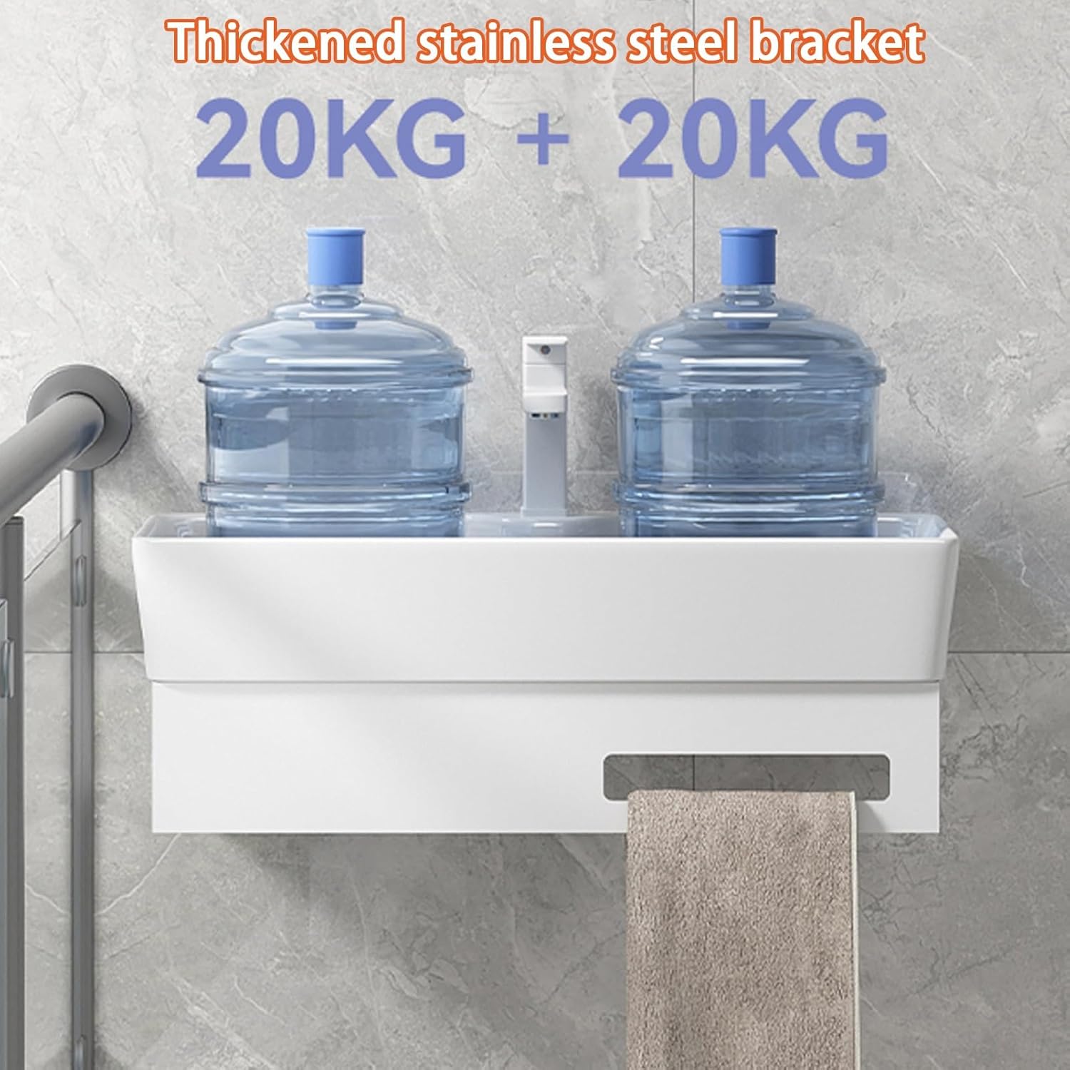 Corner Bathroom Sink, Rectangle Wash Basin Sink, Wall Mount Ceramic Sink, Corner Bathroom Vanity with Towel Bar, for Small Space Wall Mounted Floating Cabinet(48cm/18.9in)