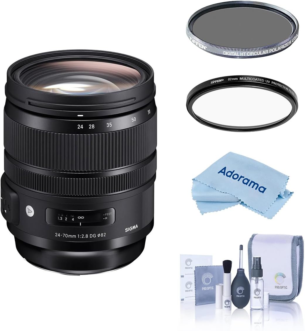 Sigma 24-70mm F2.8 DG OS HSM ART Lens for Nikon DSLR Cameras (576955) USA Warranty, Bundle with Hoya NXT Plus 82mm 10-Layer HMC Multi-Coated Circular Polarizer + UV Lens Filter, Cleaning Kit