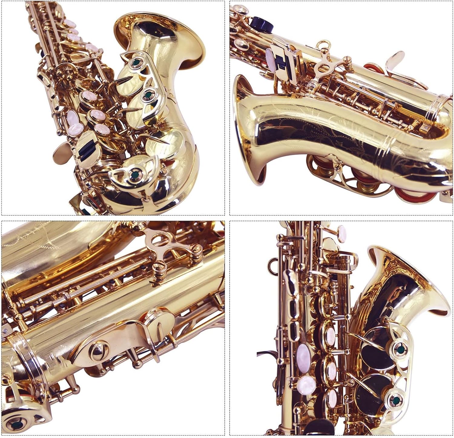 Bend Bb Saxophone Brass Lacquered Woodwind Instrument with Carrying Case Reed Cleaning Brush Cloth Gloves Straps Student Saxophone