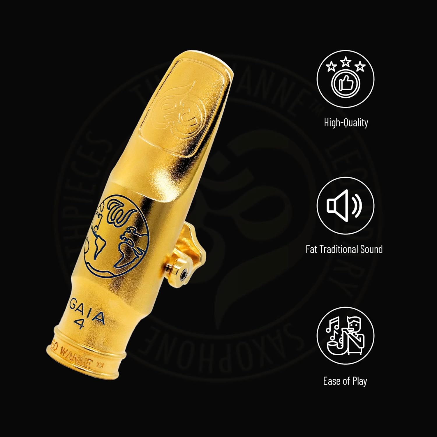 Theo Wanne Vintage Gaia 4 Alto Saxophone Mouthpiece - Roll-Over Shark Gill Baffle - Full, Rich and Fat Traditional Sound – Large Stadium Chamber - Includes Reed Replacer Cap