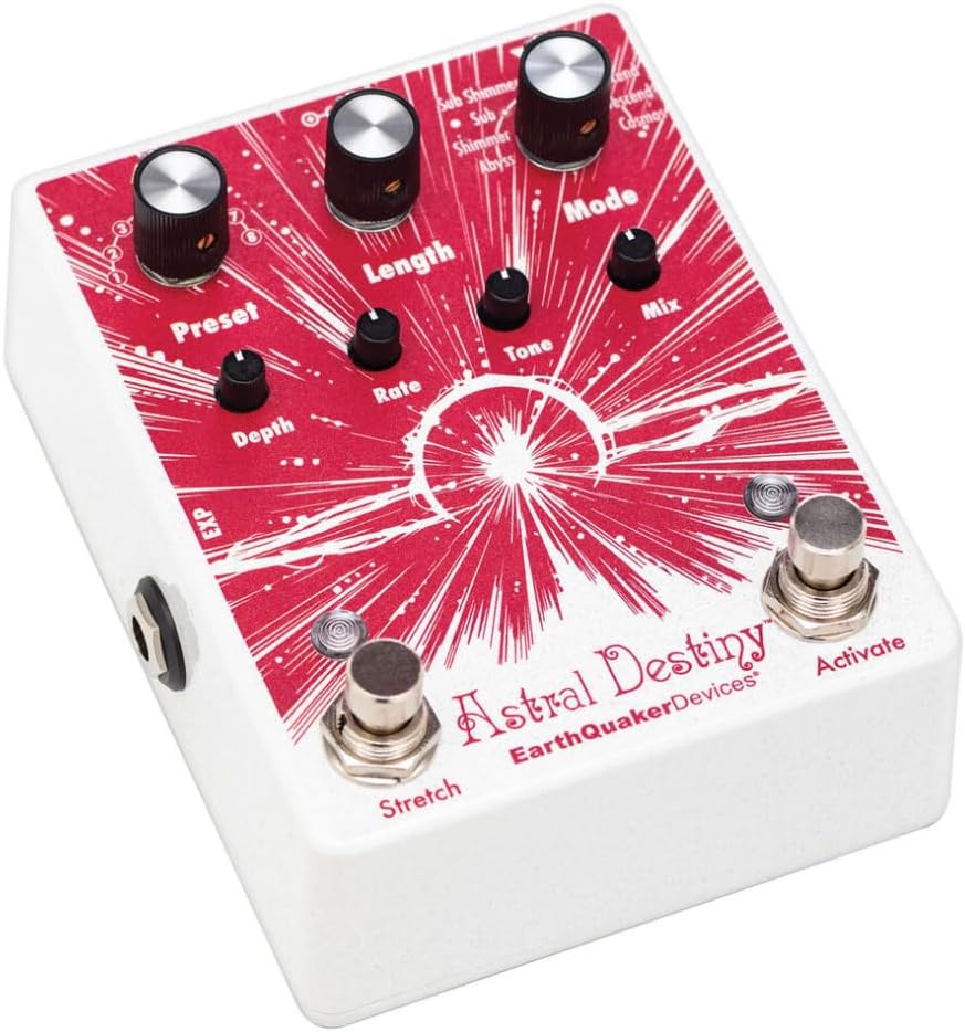EarthQuaker Devices Astral Destiny™ An Octal Octave Reverberation Odyssey Bundle w/2x Strukture S6P48 Woven Right Angle Patch Cables, 12x Guitar Picks and Liquid Audio Polishing Cloth