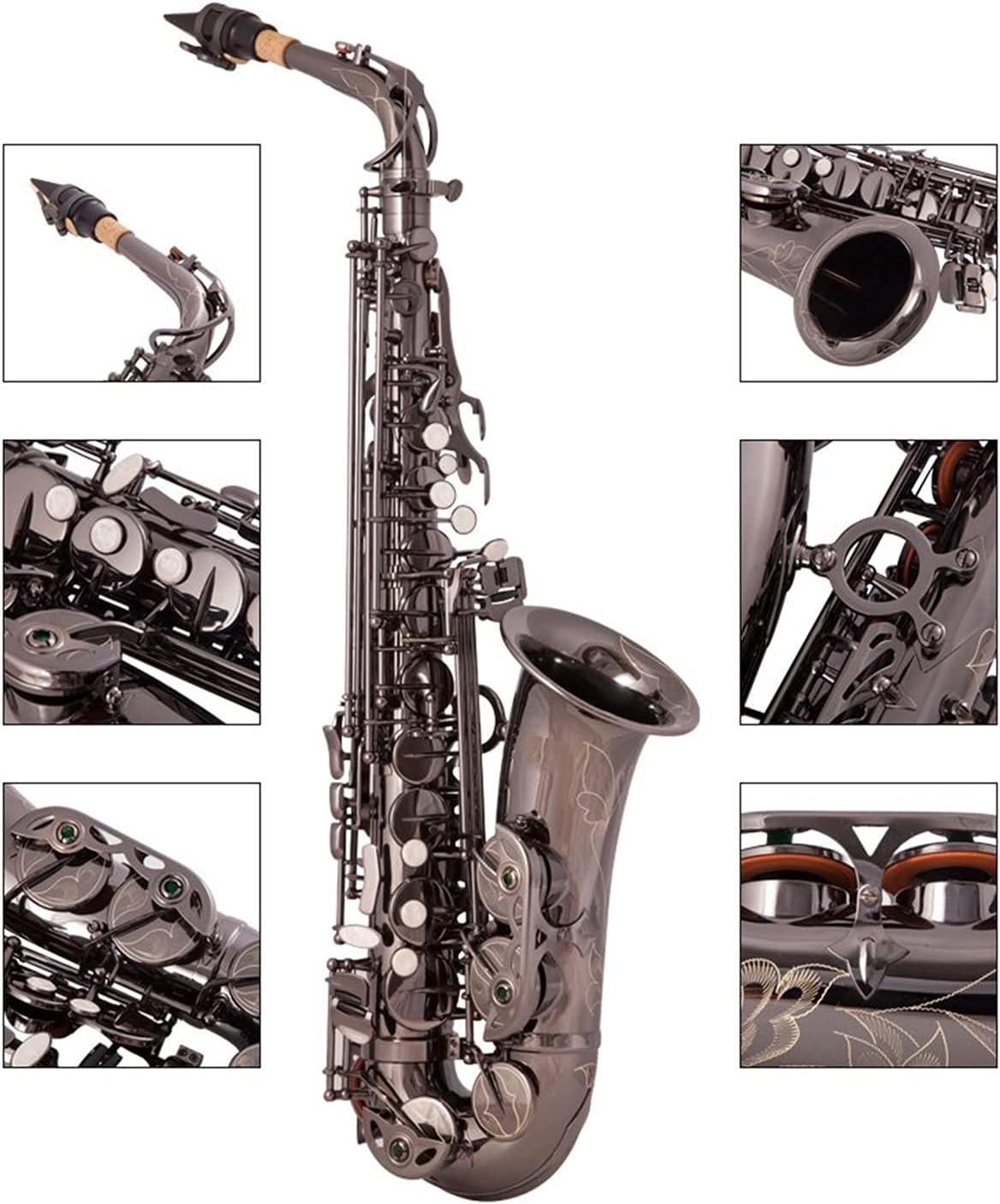 EB Alto Saxophone Brass Lacquered Black Nickel 802 Key Type Woodwind Instrument with Padded Carry Case Gloves Student Saxophone