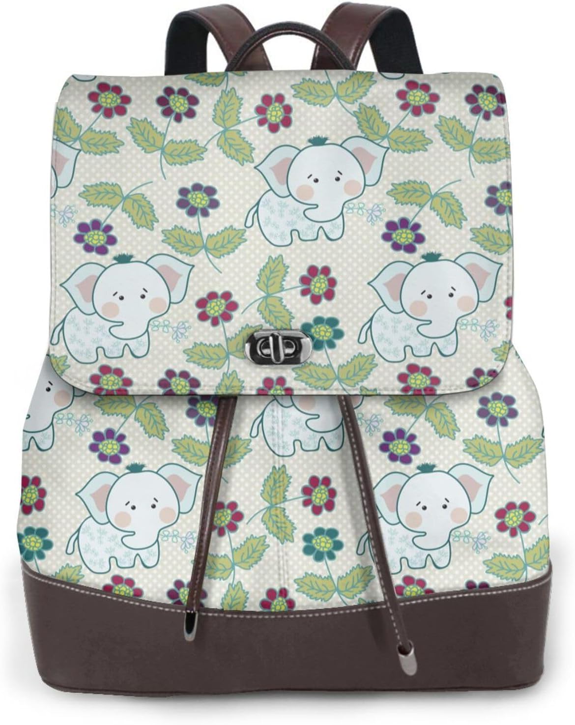 Elephants and Flowers for Womens Backpack Purse Microfiber PU Anti-theft Large Fashion Designer Travel Bag Ladies Shoulder Bags