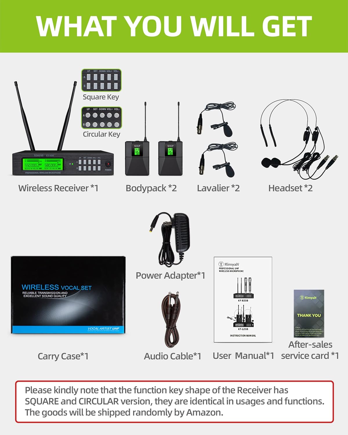 Kimyah Wireless Lavalier and Headset Microphone System,Dual UHF Cordless Bodypack Mics, 2 Lavalier and 2 Headset Microphones, 328ft Range,Ideal for Church and Teaching, Lecture(KY-6208)