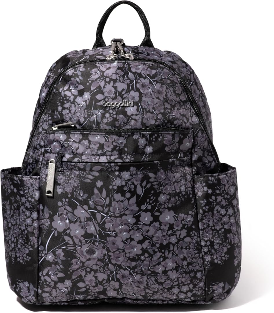 Baggallini Securtex Anti-Theft Vacation Backpack Black Hydrangea