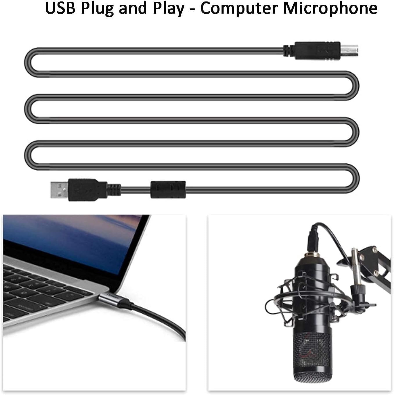 USB Microphone Kit, Metal Recording Microphone Set with Adjustable Armature, Condenser Computer Microphone