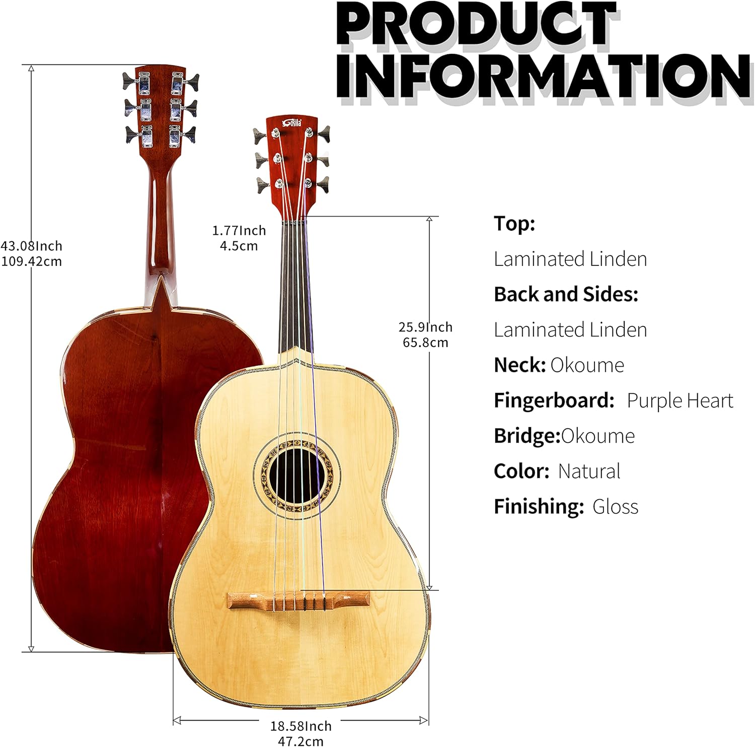 6 String Guitarron Linden top Linden back & sides Okoume Neck