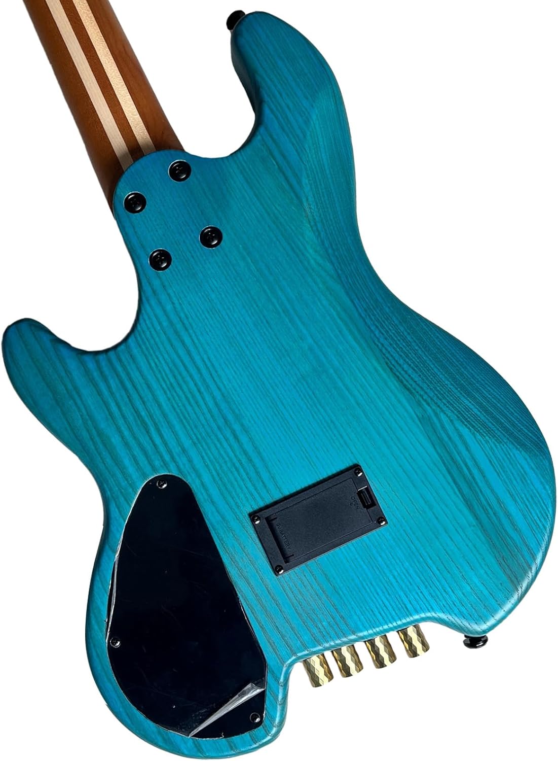 4 String Headless Bass Guitar with ASH Body and Roasted Maple Neck,Solid Body Electric Bass Guitar Active Pickup Rounded Frets for Rock, Blues, Heavy Metal and Jazz Music (blue)