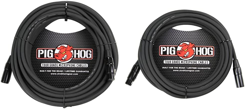 Pig Hog PHM50 High Performance 8mm XLR Microphone Cable, Black, 50 Feet & PHM30 High Performance 8mm XLR Microphone Cable, 30 Feet