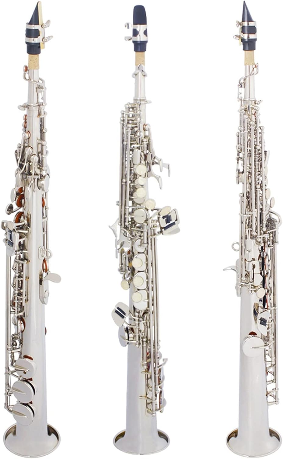 Bb Saxophone Straight Pipe Woodwind Instrument (Color : Silver)