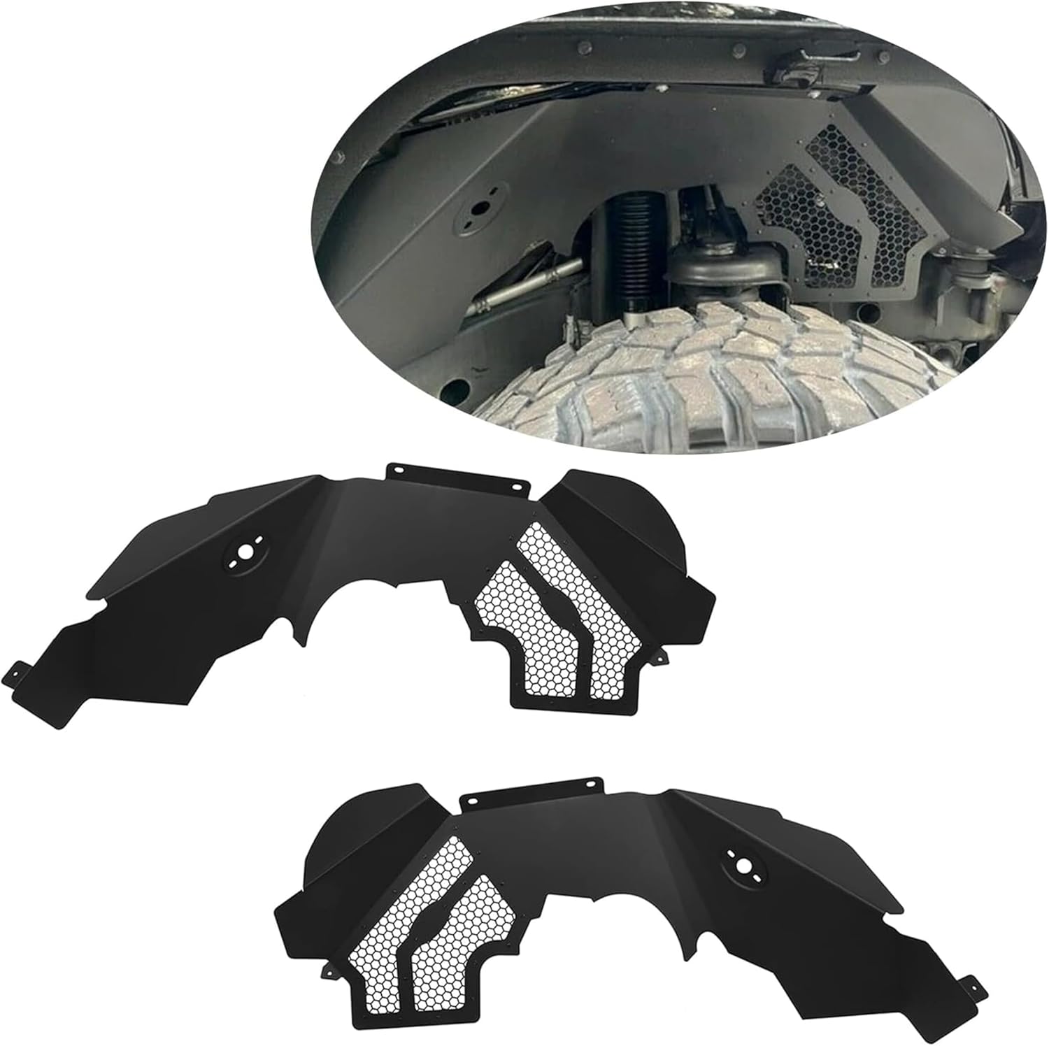 KUAFU Front Inner Fender Liners Compatible with 2007-2018 Wrangler JK JKU Unlimited Sport Sahara Rubicon 2/4 Doors, Bolt-on Style Wheel Well Liners Splash Guards Black Lightweight Aluminum