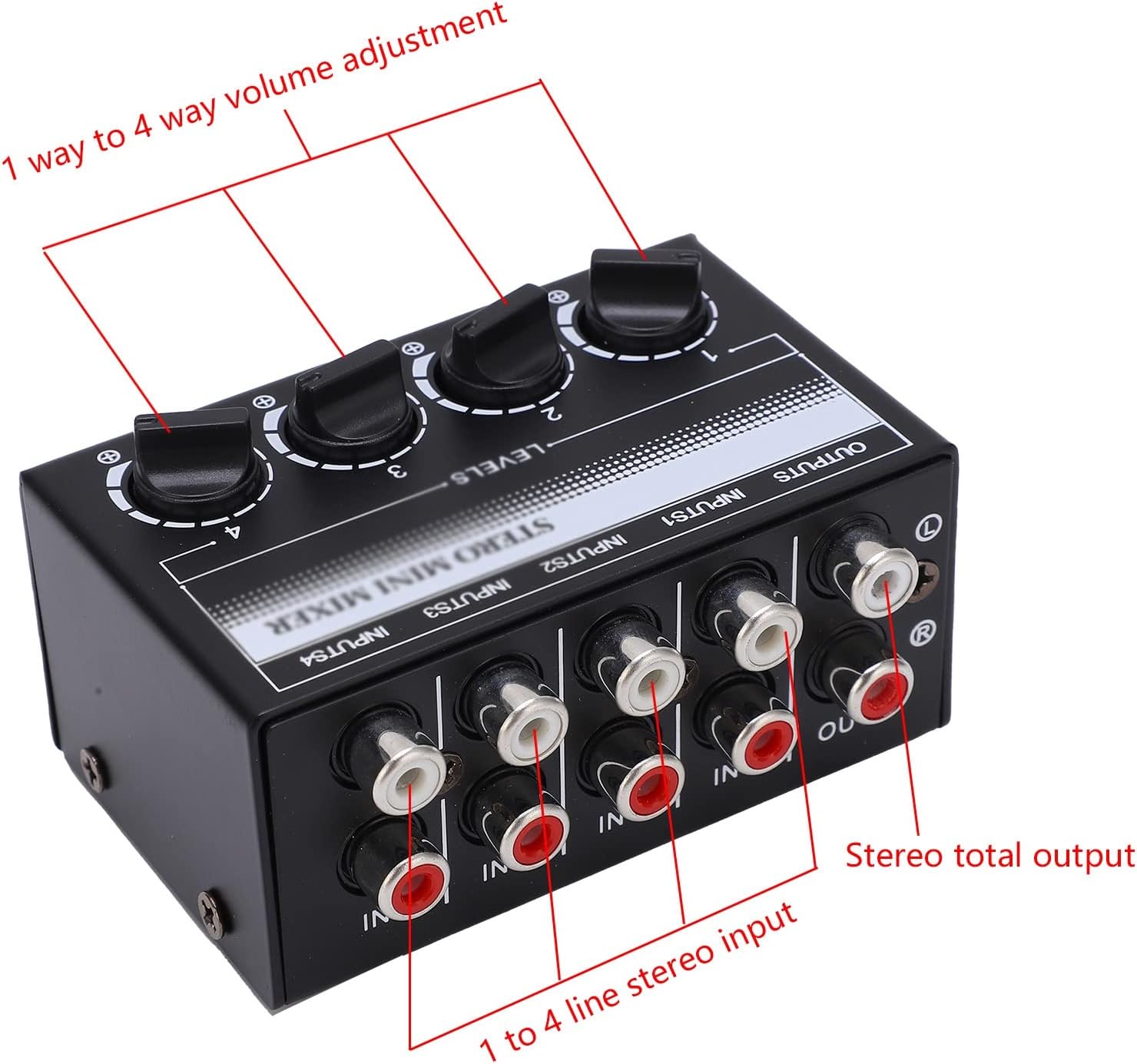 Zhong Stereo Mini Mixer Passive Audio Signal Controller 4 Channel Hub for Outdoor Performancemore Anti Interference Good Sound Quality, knvbn-555