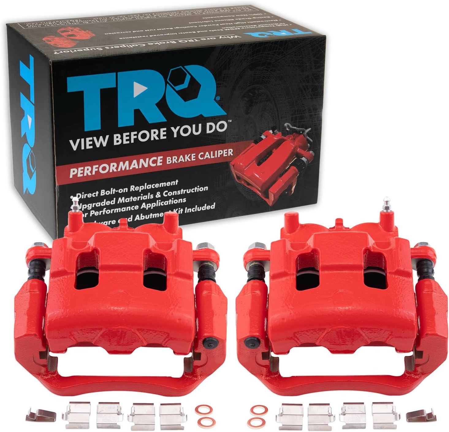 TRQ Front Brake Caliper Set Painted Red Brackets Compatible with 2007-2014 Ford Edge 2007-2015 Lincoln MKX