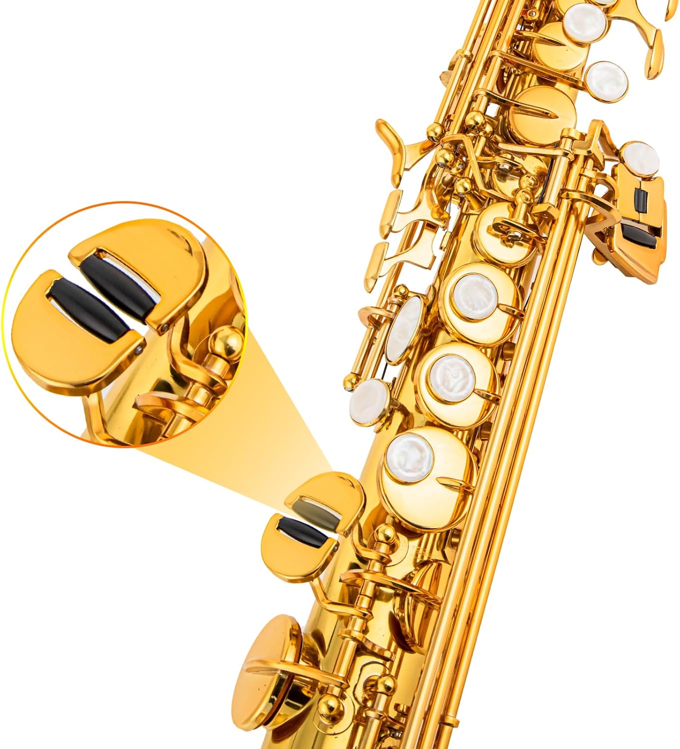 Bb Soprano Saxophone Straight Gold Laquer Sax Instruments for Beginners Students Intermediate Players with Carrying Case,White Gloves.Cleaning kit.neck Strap.Mouthpiece (golden)