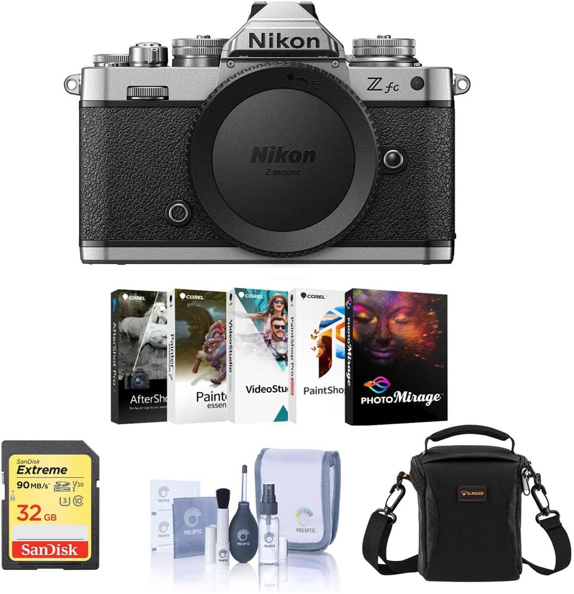 Nikon Z fc DX-Format Mirrorless Camera Bundle with 32GB SD Card, Shoulder Bag, Corel PC Software Kit, Cleaning Kit