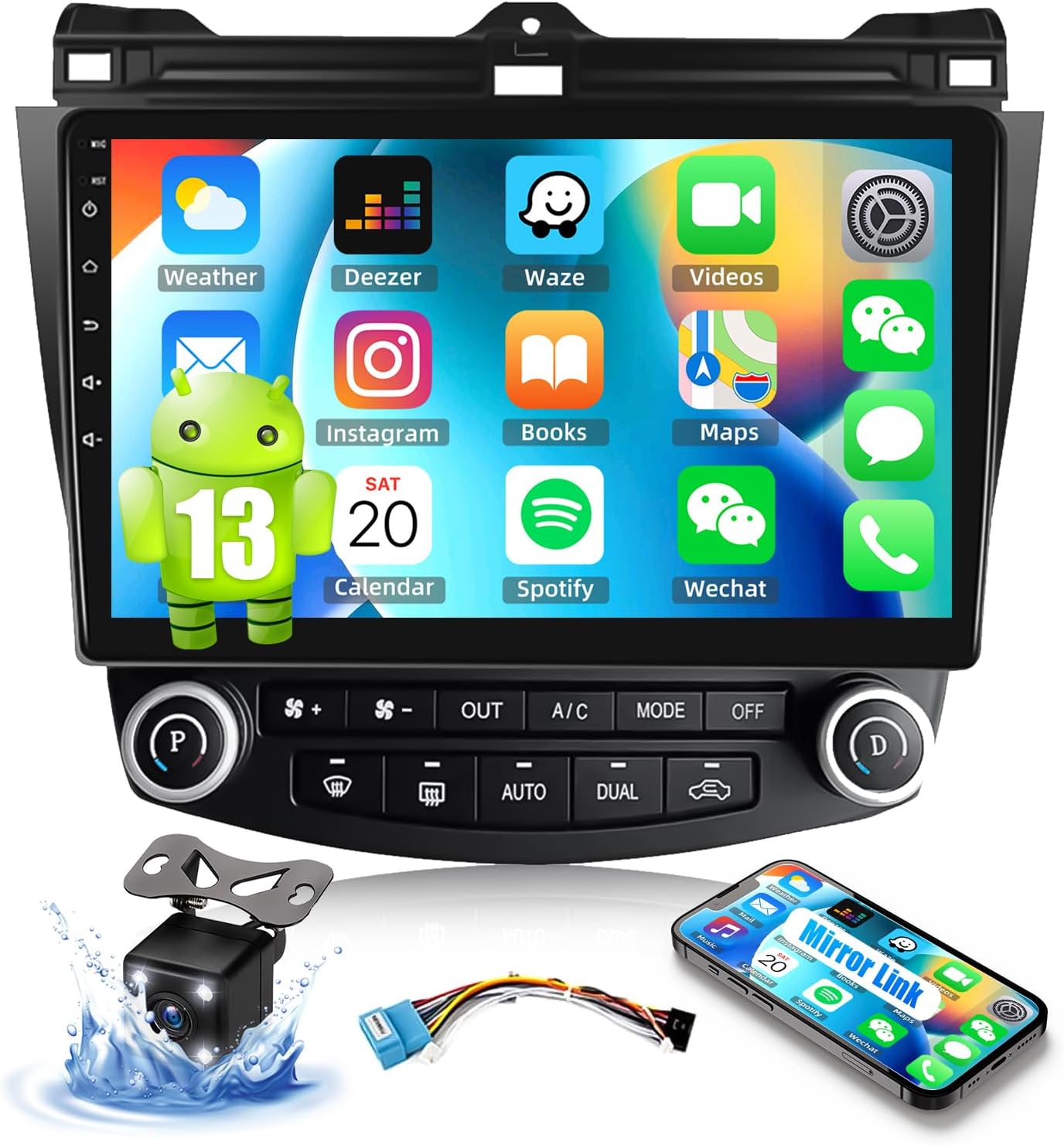 CAMECHO 1+32G Android 13 Car Stereo for Honda Accord 7th 2003 2004 2005 2006 2007, 10 inch Touch Screen Car Radio Bluetooth GPS Navi WiFi Mirror Link SWC Head Unit with Backup Camera