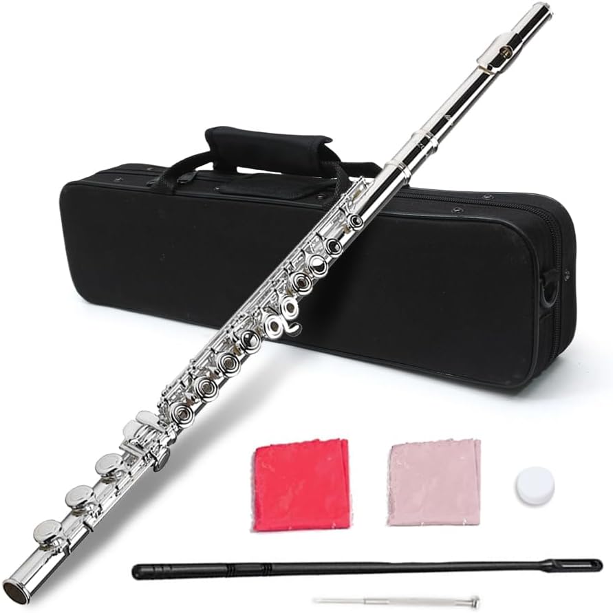 Vetimobato 17 Keys C Flute Closed Hole for Beginners, Students, Adults and Professionals– Nickel Siver Flute with Hard Case, Cleaning Kit, Tuning Rod – Easy to Play