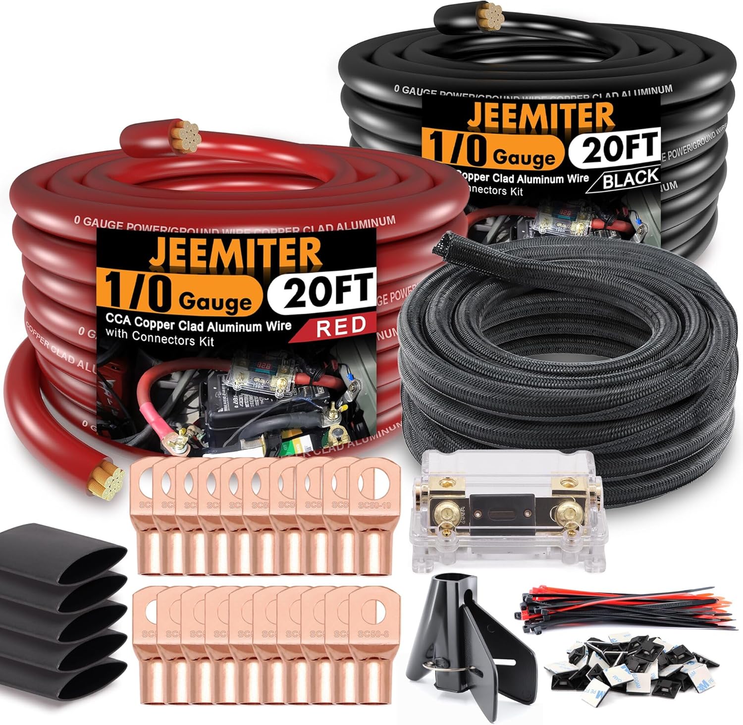 0 Gauge CCA Wire Kit with ANL Fuse, Lugs, Heat Shrink, Loom | Car Audio Power Ground, Battery & Welding Cable for Amp Install, Big 3 Upgrade