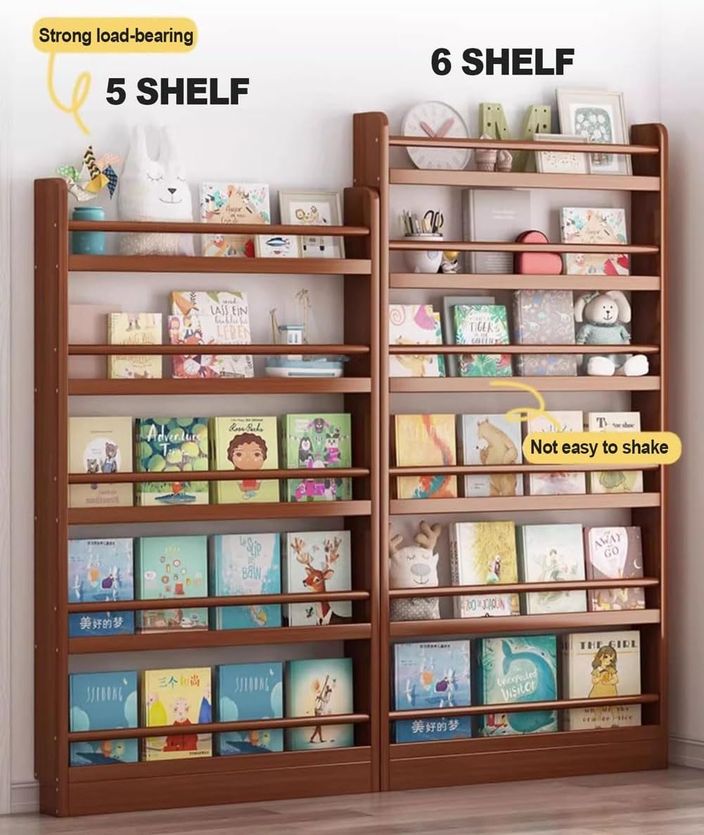 Behind Door Storage Cabinet - 5 6 Tiered Wooden Shelf for Books, Floor Mount Tall Thin 10cm Bookshelf Modern Vertical Open Shelf Bookcase for Bedroom, Living Room, Home Office(23.6