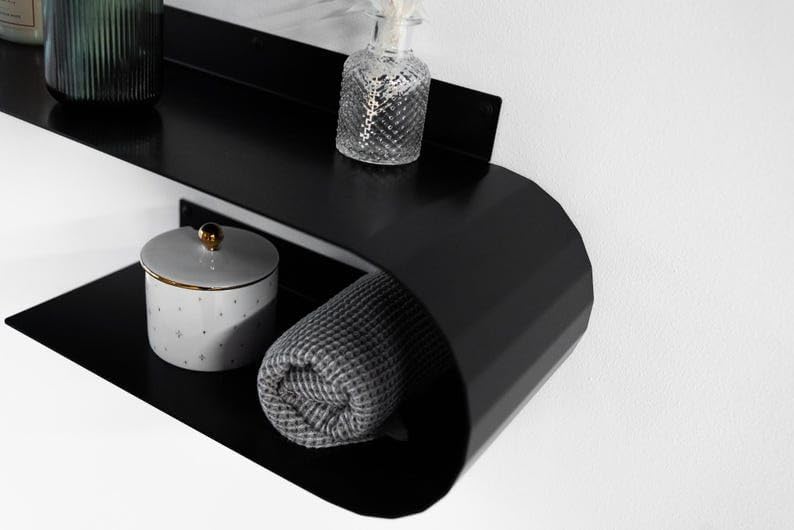 Wall Mount Metal Handmade Shelf, Curved Metal Wall Shelf for Bathroom, Wandregal Metall, Modern Floating Shelves, Floated Wavy Shelves