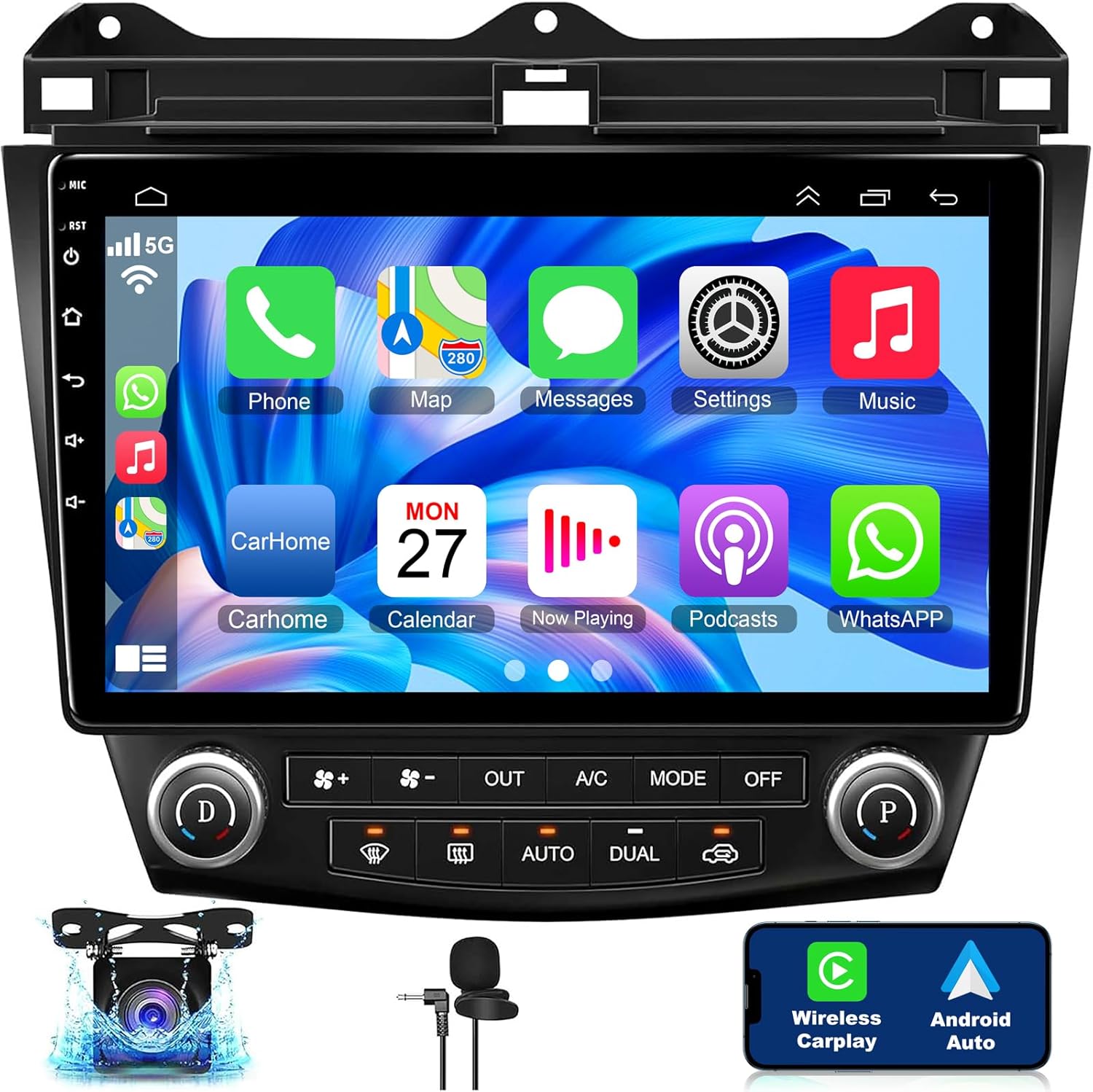 4+64 Android 12 for 2003-2007 Hondas Accord Car Stereo Radio, 10.2 Inch IPS Touch Screen with Wireless Carplay/Wired Android Auto, DSP, Bluetooth 5.2, Backup Camera, Support OBD2/DVR/TPMS…