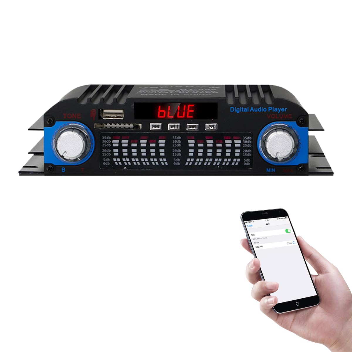 4CH Bluetooth 5.0 Home Audio Amplifier Power,RMS 40Wx4 Digital Receiver Amplifier with Active Subwoofer, Sound Audio System w/AUX, Headphone Jack, USB, SD, Remote Control-Black.