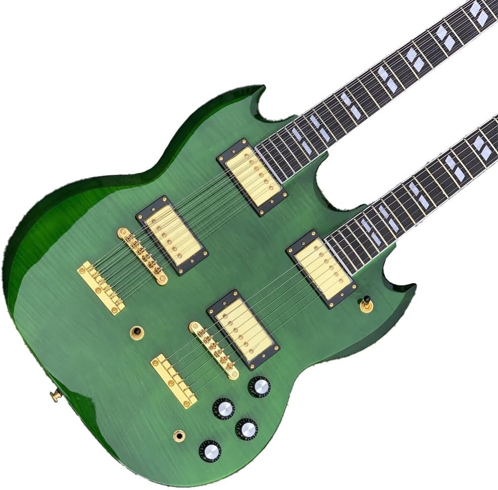 Spot tiger skin grain green 6 String 12 strings electric guitar double neck guitar, JP eds1275, guitar.(Guitar)