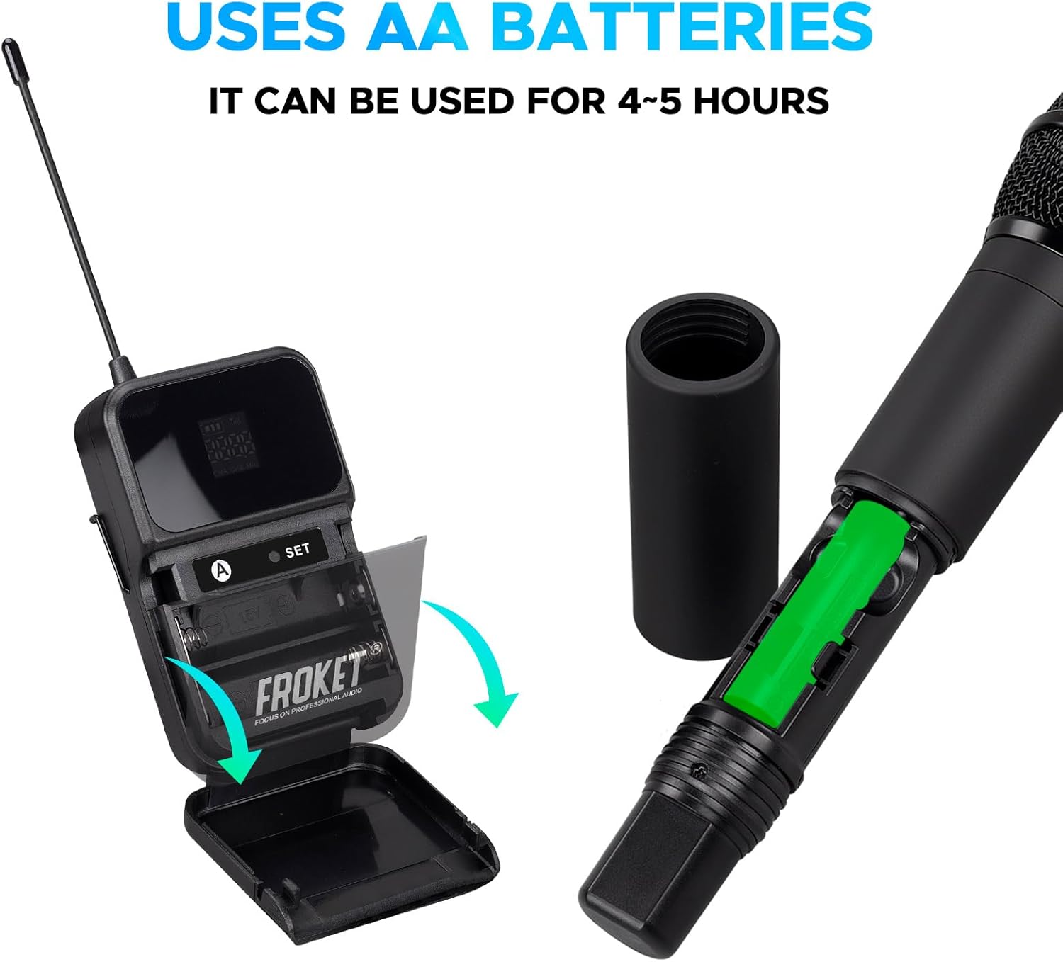 FU-2002 Dual Handheld UHF Wireless Microphone System - 260ft Range, Auto Pairing, LCD Display for Church/Speech/Meeting