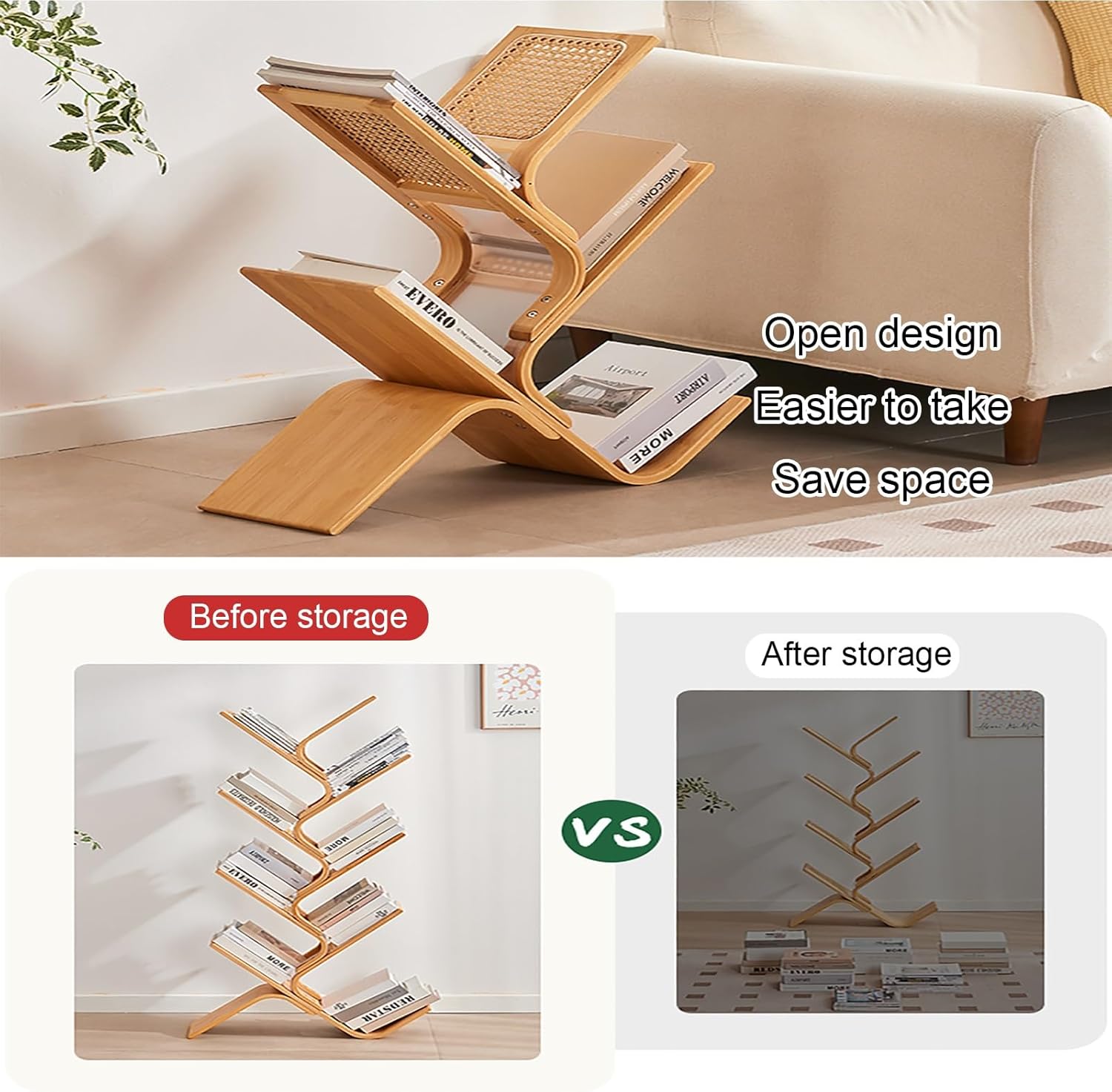 Bamboo Tree Bookshelf, Creative Curved Standing Bookcase Rack, Book Storage Organizer Shelves, Display Floor Book Shelf, Space Saver for Home Office Living Room Bedroom(140cm/55.1in)