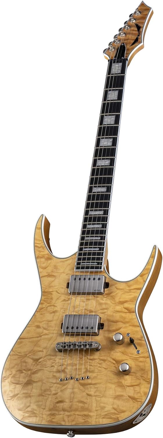Dean Guitars Exile Select 6 String Quilt Top Electric Guitar, Right, Satin Natural (EXILEQM SN)