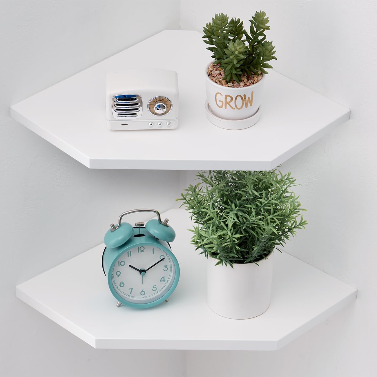3PCS White Corner Shelves Wall Mount Set Round End Floating Speaker Shelf Display Shelf for Small Plant Photo Frame