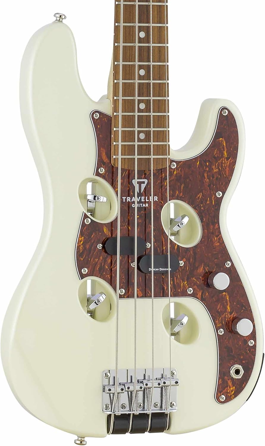 Traveler Guitar TB-4P Pearl White Bass | Travel Guitar with Aux-in | 4 String Bass Guitar with 22 Jumbo Frets | Full 32