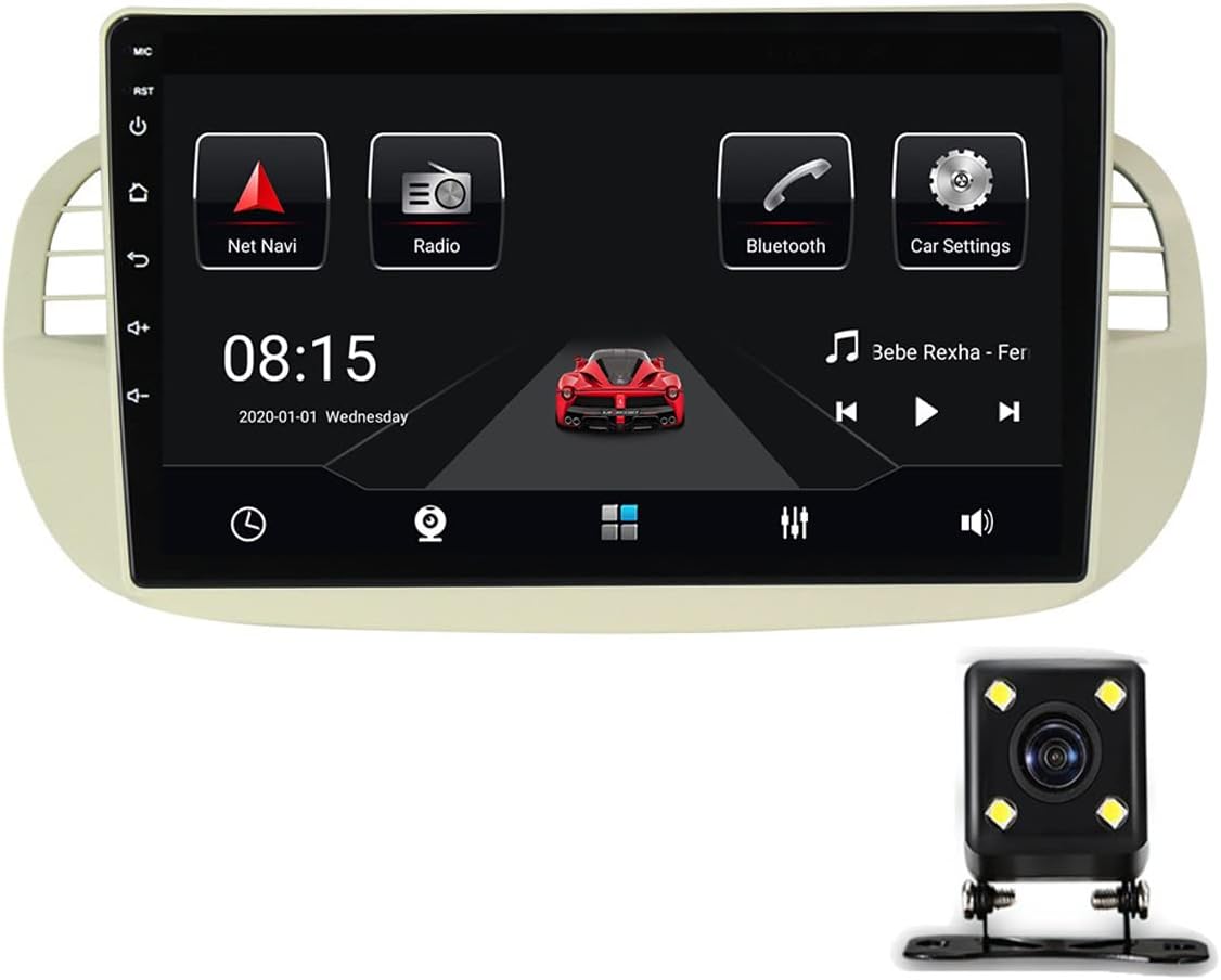 Single Din Car Stereo, Android 10.0 Radio with Bluetooth Touch Screen 9 Inch Car Radio for Fiat 500 Support 4G/WiFi/Carplay/SWC/Backup Camera