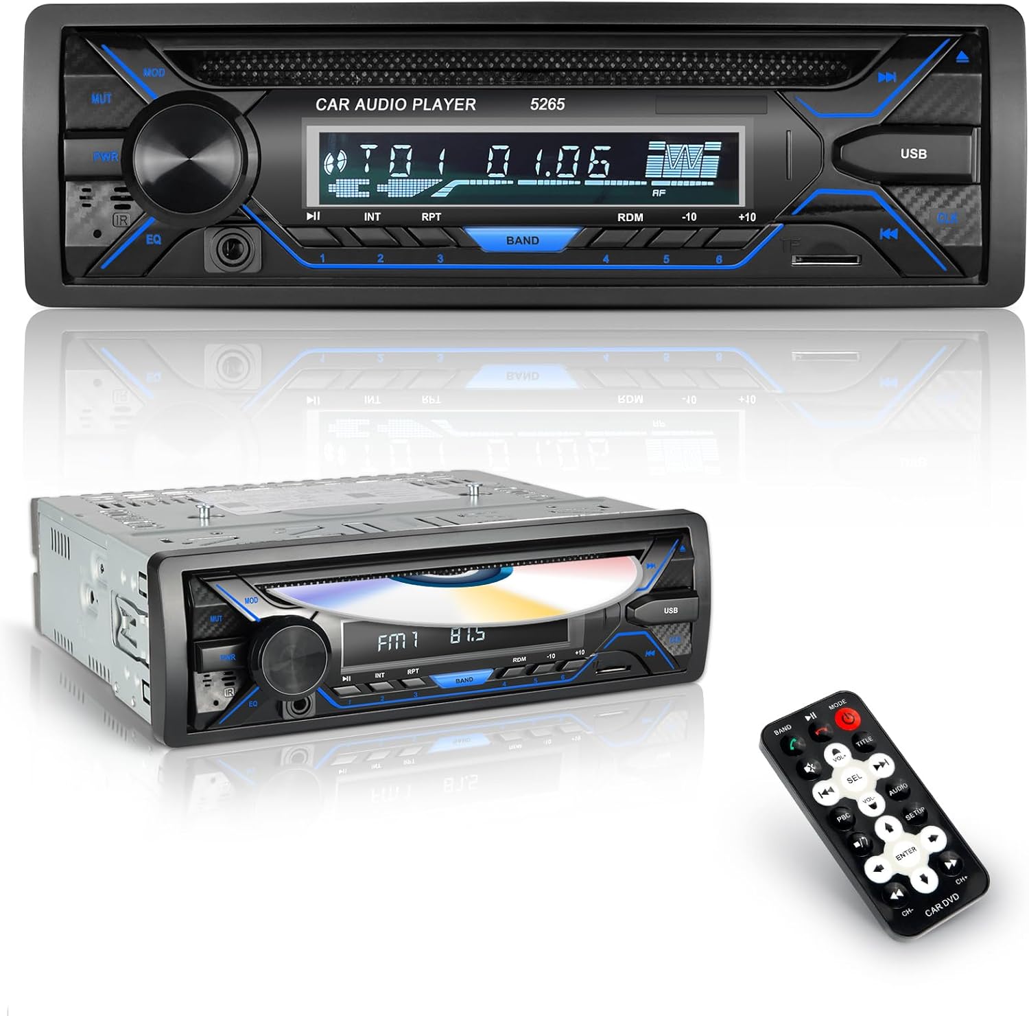 Single Din Bluetooth Car Stereo with CD/DVD Player, Car Radio Single Din with AM/FM, SD Card/AUX/USB Playback