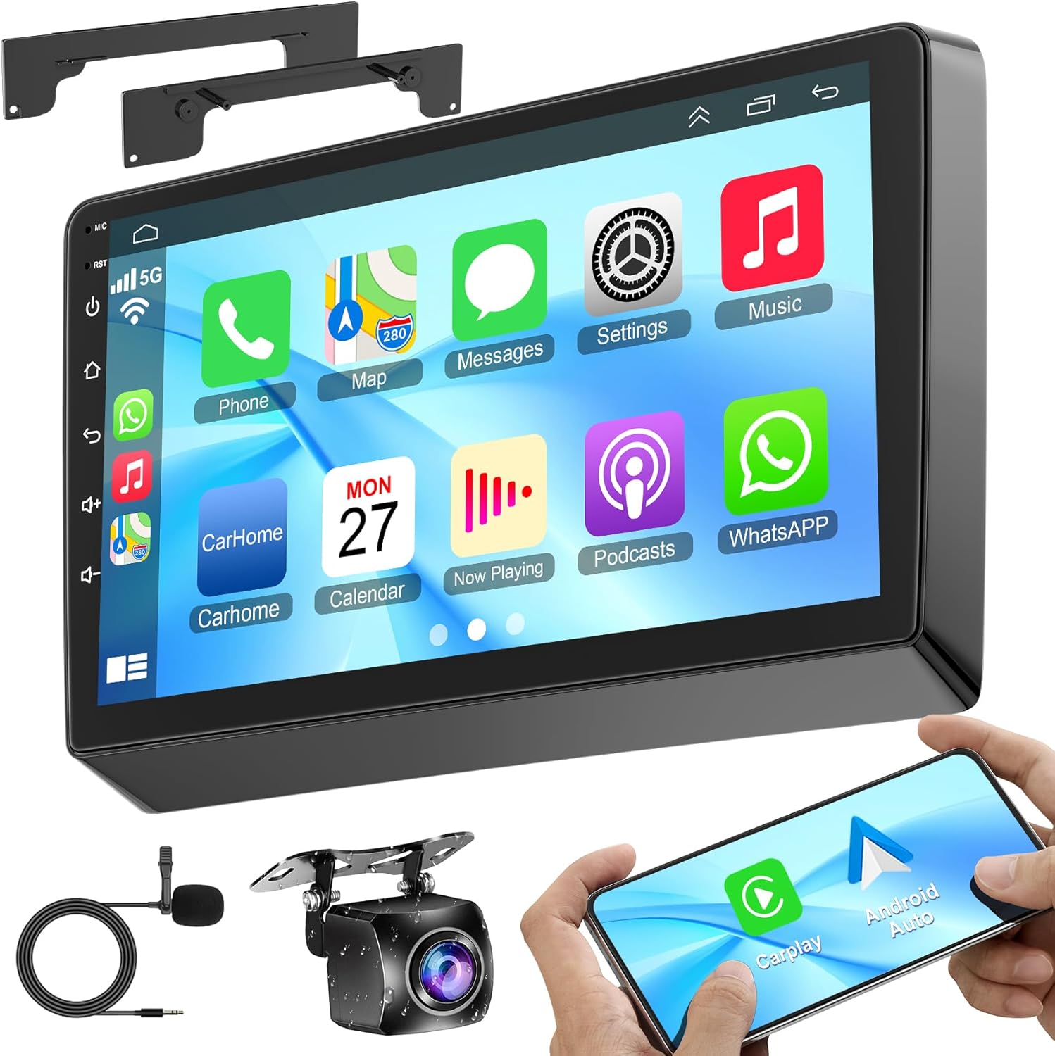 4G+64G Car Stereo for Dodge Dart 2012-2016, 9'' Head Unit Stereo Support Wireless CarPlay+Android Auto, GPS Navigation, Bluetooth5.2, 1080P Rear Camera, Touch Screen, FM Radio, SWC+MIC