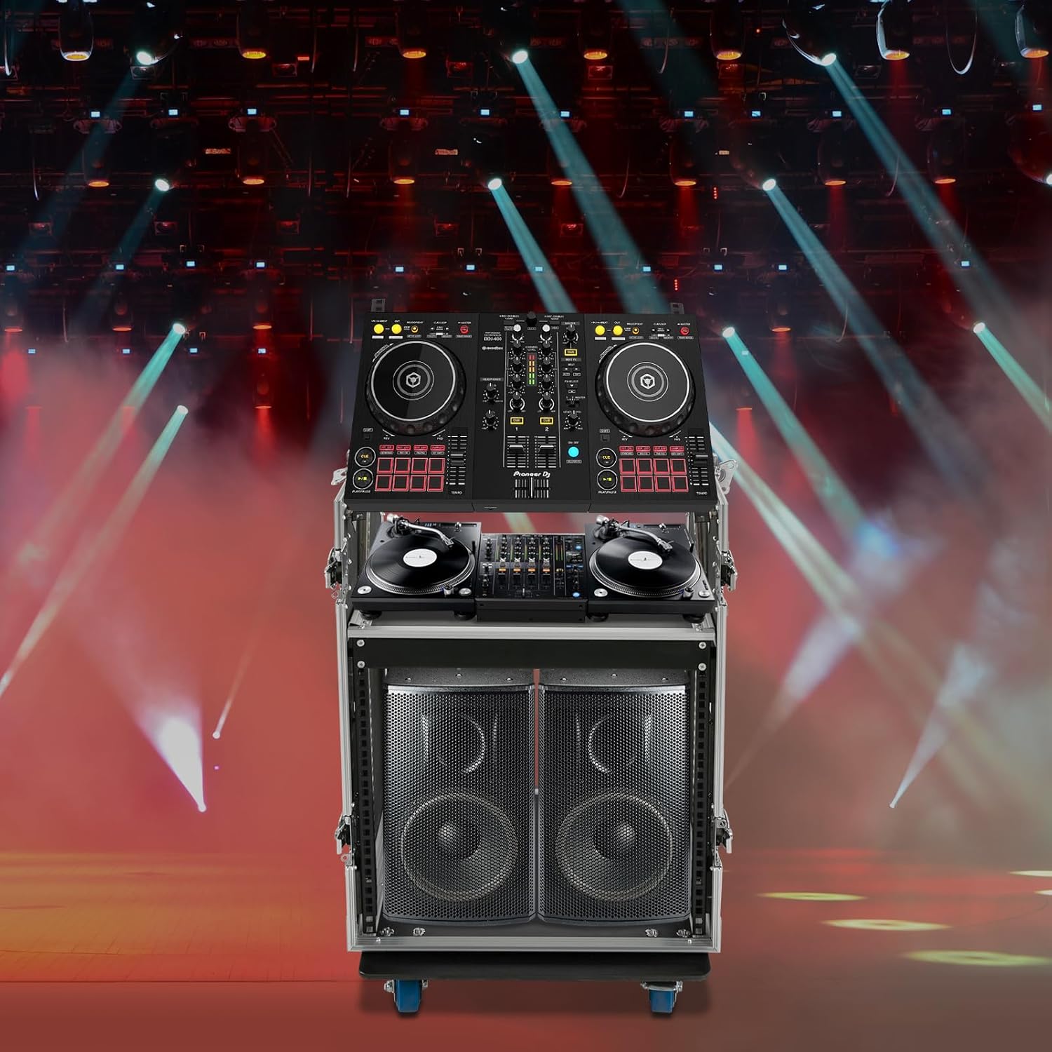 10U PA DJ Rack, 2 Tier Heavy Duty Pro DJ Mixer Stand, Audio Rack Rolling Equipment Rack Cabinet With 4 Wheels for Storing Electronic Equipment Such As Amplifiers, Mixers, Microphones, Sequencers Etc