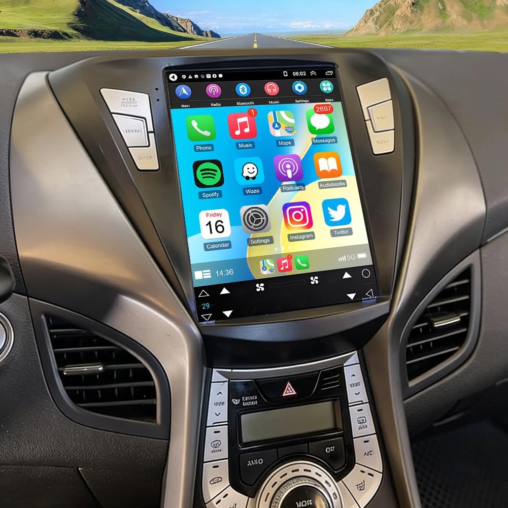 Car Stereo for Hyundai Elantra 2011-2013,9.7 Inch Android 14 Double Din Car Radio with Carplay & Android Auto, in-Dash Navigation Radio with BT Mirror Link WiFi FM Radio & Backup Camera-4+64G