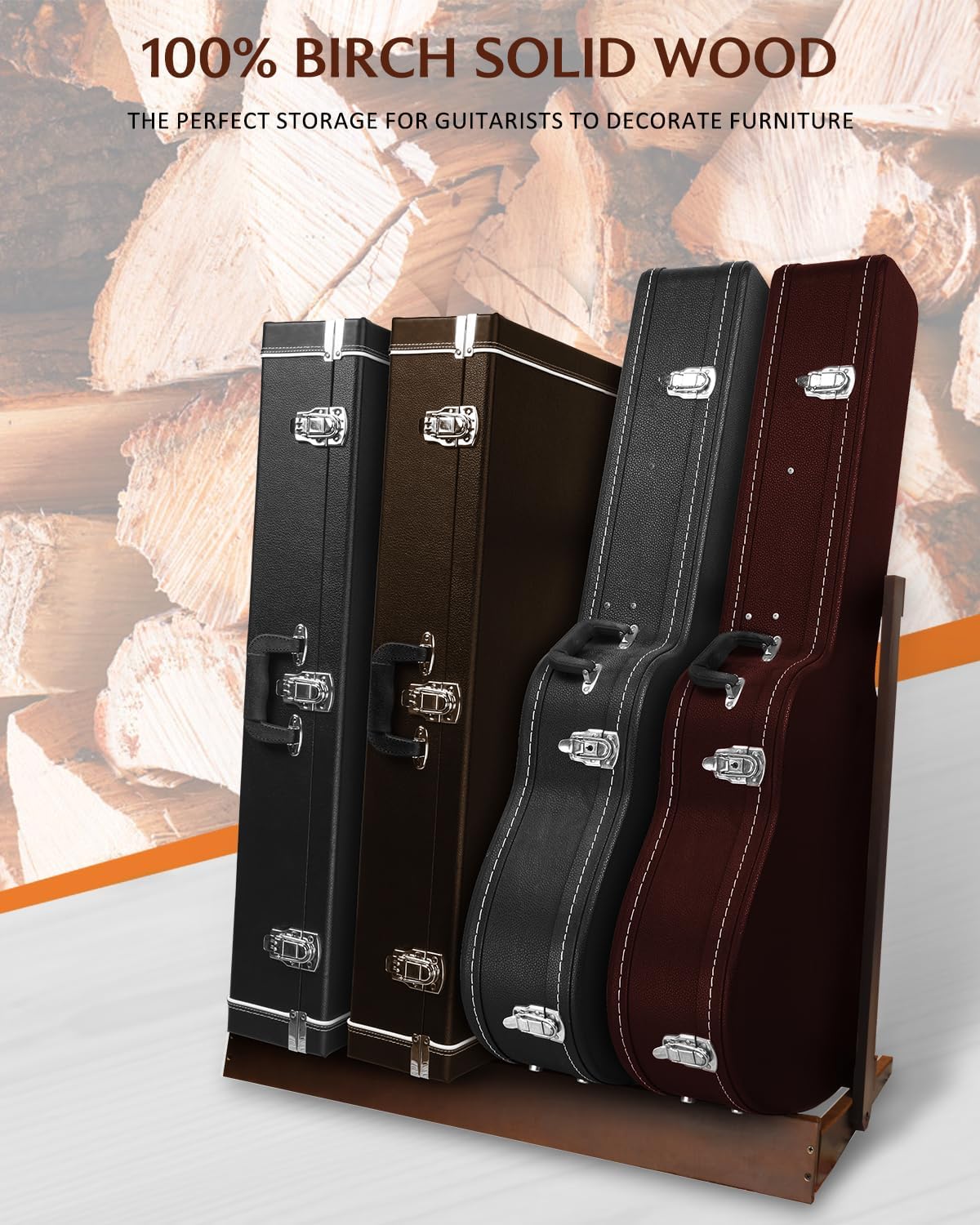 STRICH Guitar Case Rack, Hardwood Folding Multiple Guitar Case Stand for Efficient Space-Saving in Home Studios, SMT-20C Walnut Grain