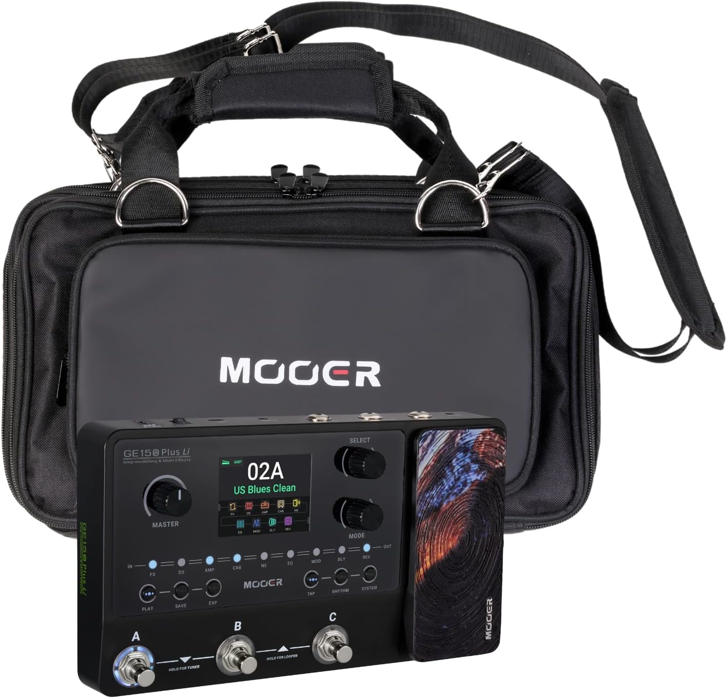 MOOER GE150 Plus Li Battery Powered Multi Effects Pedal with Software Editor, 55 Preamp Models, 26 Cab Sims, 20 Empty Amp Files and 3rd IR Files Slots for Electric Guitar and Bass Guitar, Reverb Delay