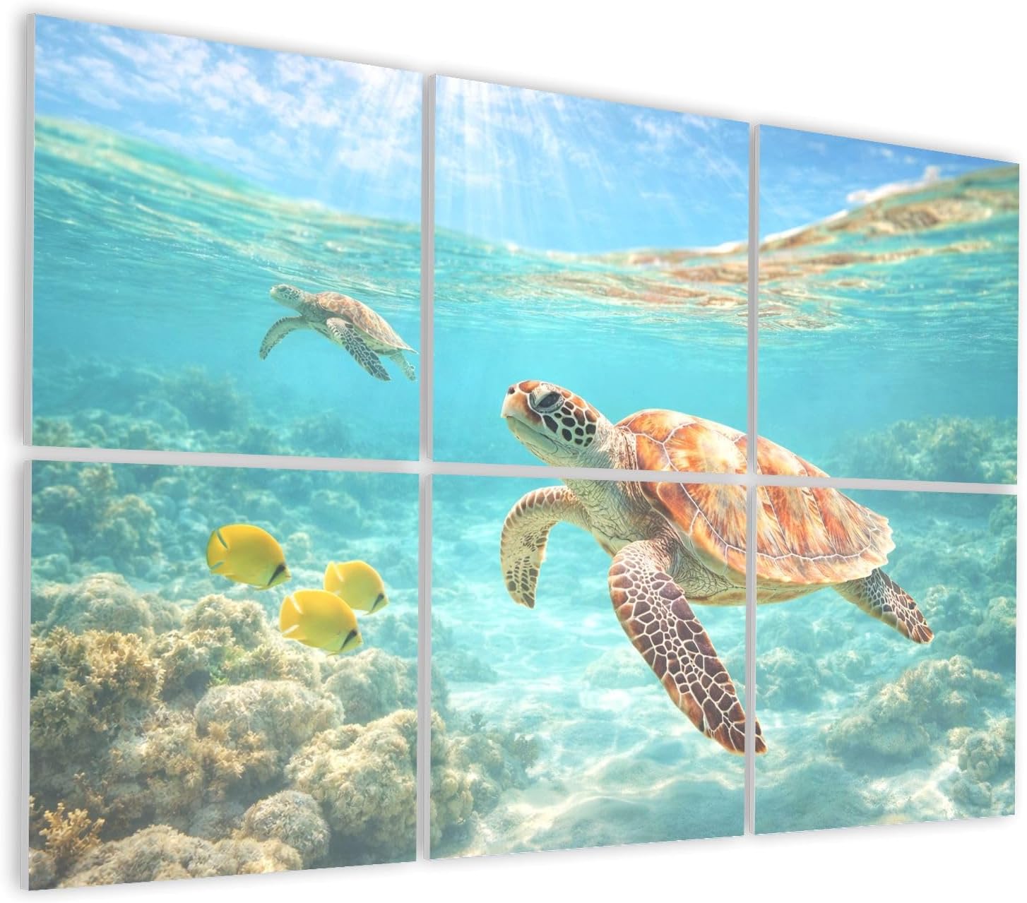 6 Pack Art Acoustic Panels Self Adhesive Sea Turtle Swimming Clear Tropical Ocean Coral Fish Decorative Soundproof Wall Panels Sound Absorbing Panel 48